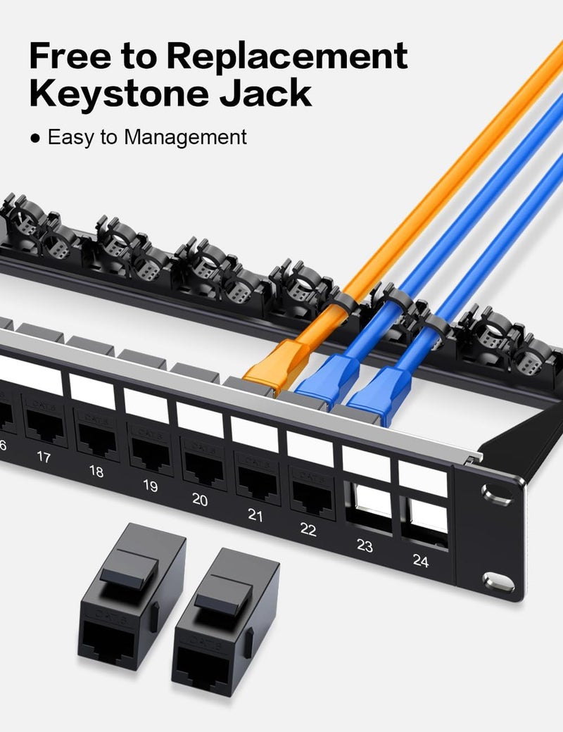 Enmane 24 Port Patch Panel Cat6 Keystone Patch Panel 1U (EC Listed) UTP with Smart Cable Management for 19inch Rackmount - Image 4